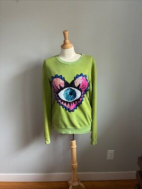Cotton Citizen Lime Green Sequin Eye-Heart Sweatshirt